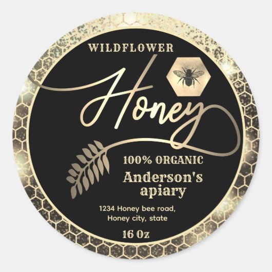 Moderner attraktiver, glänzender Goldbienenhonig Runder Aufkleber (Vorderseite)
