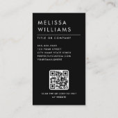 Moderner, auf schwarz-minimalistischem Foto QR-Cod Visitenkarte (Rückseite)