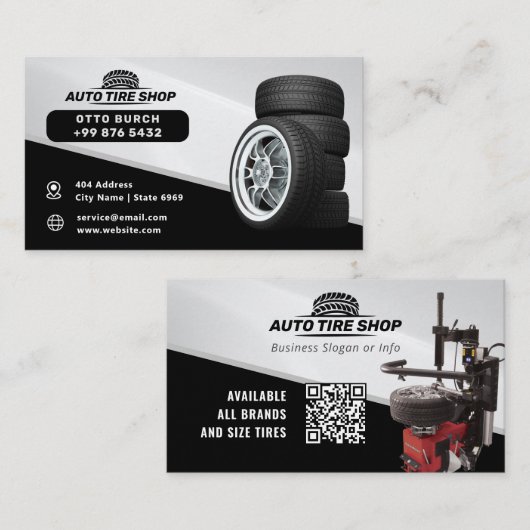 Moderner Auto Tire Shop | Schwarz Visitenkarte (Vorne/Hinten)