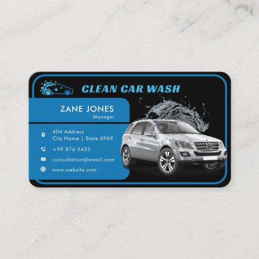 Moderner Autowash | Black Blue Business Card Visitenkarte (Vorderseite)