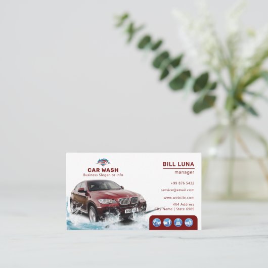 Moderner Autowash | White Maroon Visitenkarte (Stehend Vorderseite)