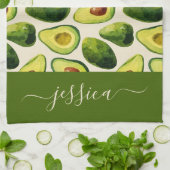 Moderner Avocado-Muster-Schriftname Geschirrtuch (Gefaltet)