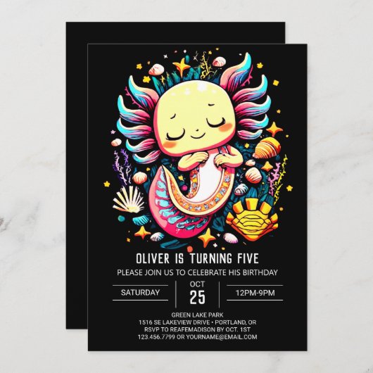 Moderner Axolotl Custom Geburtstag Einladung (Vorne/Hinten)