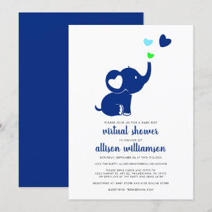 Moderner Baby Boy Virtual Shower Blue Elephant Einladung