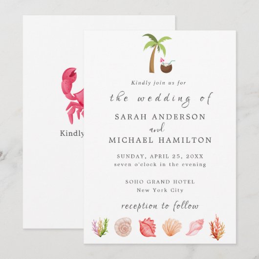 Moderner Badestrand Sommer Beach Einladung (Vorne/Hinten)