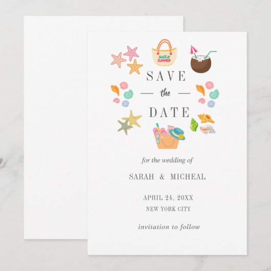 Moderner Badestrand Sommer Beach Save The Date (Vorne/Hinten)