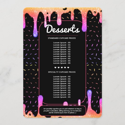 Moderner Baker Caterer Dekorator Tropfen Rainbow B Menükarte (Vorderseite)