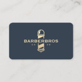 Moderner Barber Gold Barber's Pole Barbershop Blau Visitenkarte (Vorderseite)