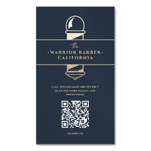 Moderner Barbershop Barber's Pole Barber QR Magnetische Visitenkarte