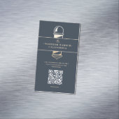 Moderner Barbershop Barber's Pole Barber QR Magnetische Visitenkarte (Beispiel)