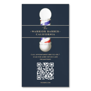 Moderner Barbershop Barber's Pole Hairstylist QR Magnetische Visitenkarte