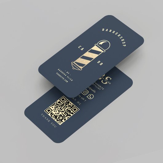 Moderner Barbershop Dark Blue Gold Barber Pole Visitenkarte