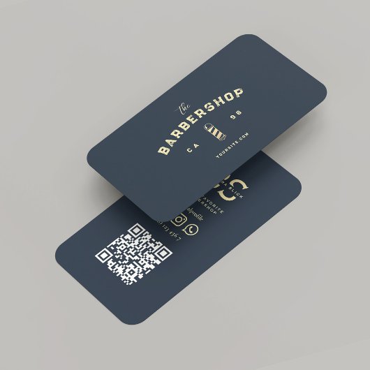 Moderner Barbershop Dark Blue Gold Barber's Pole Visitenkarte