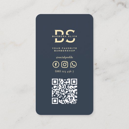 Moderner Barbershop Dark Blue Gold Barber's Pole Visitenkarte (Rückseite)