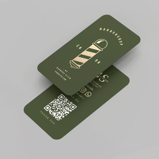 Moderner Barbershop Dunkelgrüner Goldbarberpol Visitenkarte