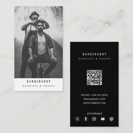 Moderner Barbershop Foto QR Visitenkarte (Vorne/Hinten)