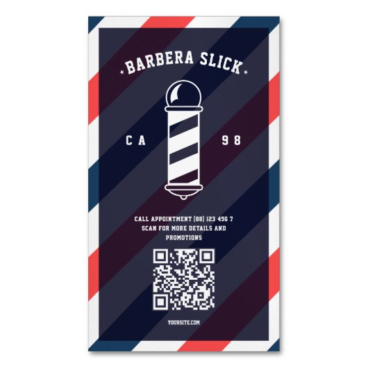 Moderner Barbershop-Friseursalon Barber's Pole Magnetische Visitenkarte (Vorderseite Vertikal)