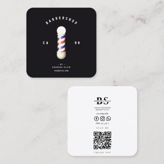 Moderner Barbershop Haircut Barber's Pole Barber Quadratische Visitenkarte (Vorne/Hinten)