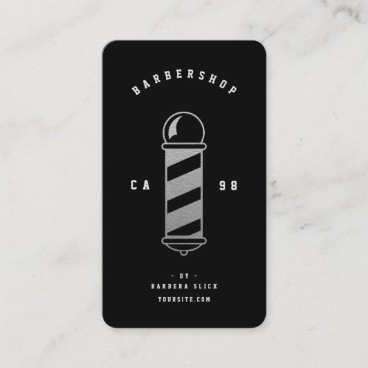Moderner Barbershop Haircut Black Silber Barber Po Visitenkarte (Vorderseite)