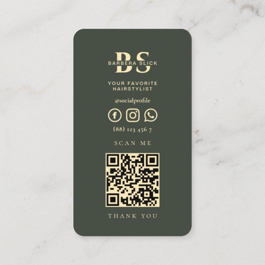 Moderner Barbershop Moss Green Gold Barber Pole Visitenkarte (Rückseite)