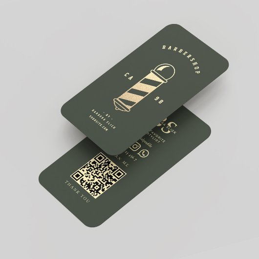 Moderner Barbershop Moss Green Gold Barber Pole Visitenkarte