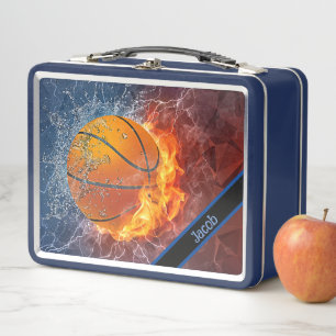 Moderner Basketball auf Feuer - individueller Name Metall Brotdose