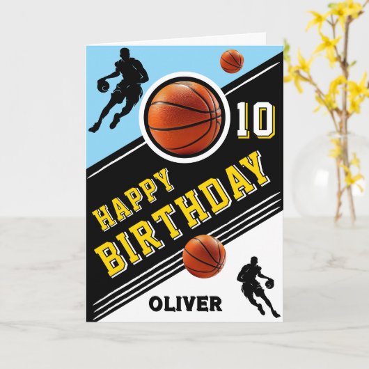 Moderner Basketball-Ball-Spieler zum Geburtstag Karte (Gelbe Blume)