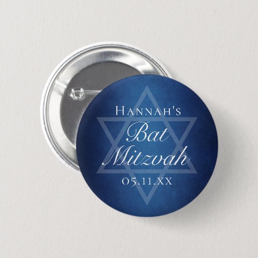 Moderner Bat Mitzvah Blue Star von David Custom Pa Button (Vorne & Hinten)