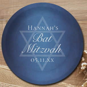 Moderner Bat Mitzvah Blue Star von David Custom Pa Pappteller