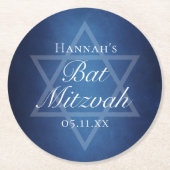 Moderner Bat Mitzvah Blue Star von David Custom Pa Runder Pappuntersetzer (Vorderseite)
