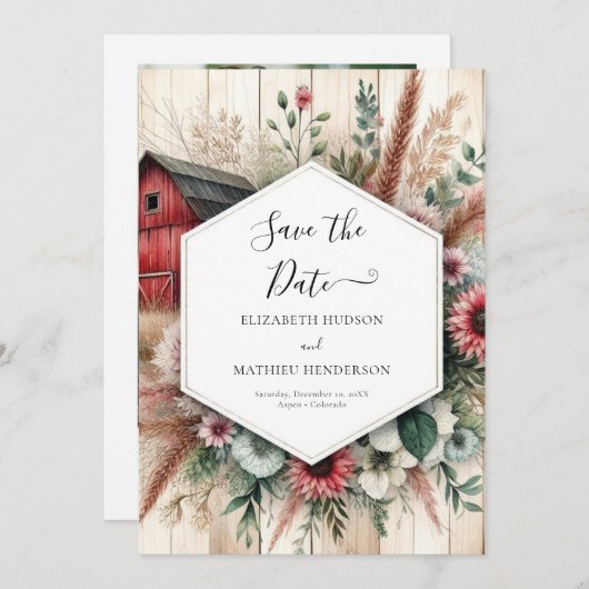 Moderner Bauernhof Barnyard Hochzeit Save The Date (Vorne/Hinten)