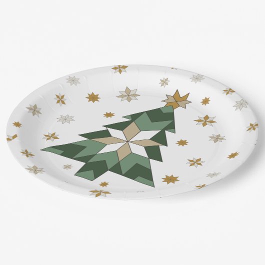 Moderner Bauernhof Weihnachtsbaum Pappteller (Schrägansicht)