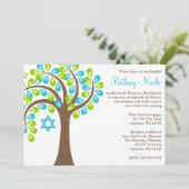 Moderner Baum Aquamarin blaues grünes Bat Mitzvah Einladung (Stehend Vorderseite)