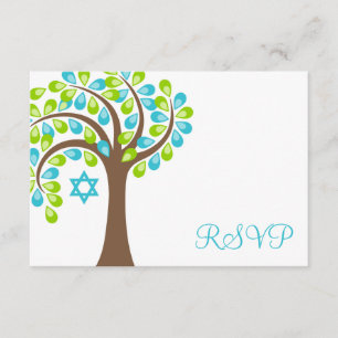 Moderner Baum Aquamarin Grüner Bat Mitzvah UAWG RSVP Karte