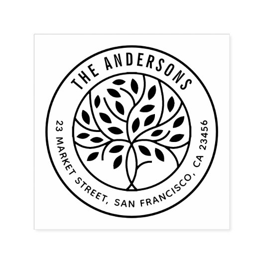 Moderner Baum | Benutzerdefinierter Familienname u Permastempel (Design)