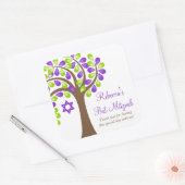 Moderner Baum Lila Grüner Bat Mitzvah Quadratischer Aufkleber (Umschlag)