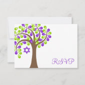 Moderner Baum Lila Grüner Bat Mitzvah UAWG RSVP Karte (Vorderseite)
