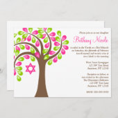 Moderner Baum Rosa Grüner Bat Mitzvah Einladung (Vorne/Hinten)