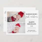 Moderner Baum Zwei Foto Erste Weihnachtskarte Postkarte (Vorne/Hinten)