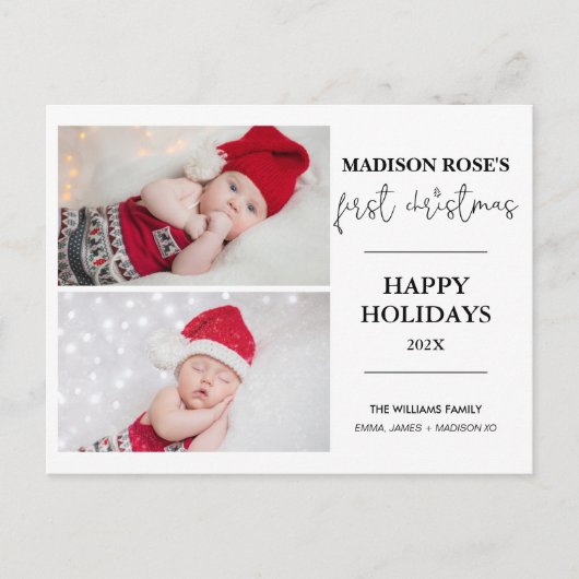 Moderner Baum Zwei Foto Erste Weihnachtskarte Postkarte (Vorderseite)