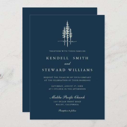 Moderner Baumwald Rustikale Hochzeitseinladung Einladung (Vorne/Hinten)