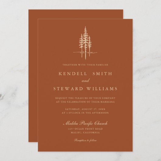 Moderner Baumwald Rustikale Hochzeitseinladung Einladung (Vorne/Hinten)