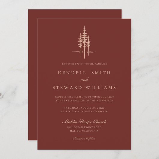 Moderner Baumwald Rustikale Hochzeitseinladung Einladung (Vorne/Hinten)