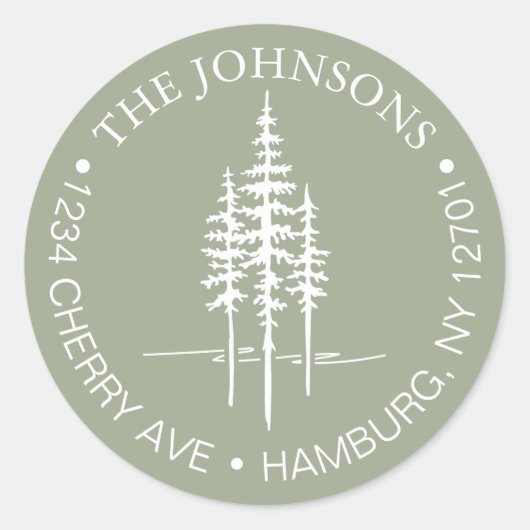 Moderner Baumwald Rustikale Hochzeitssemble-Rückse Runder Aufkleber (Vorderseite)