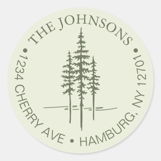 Moderner Baumwald Rustikale Hochzeitssemble-Rückse Runder Aufkleber (Vorderseite)