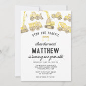 Moderner Bauwagen erster Geburtstag Einladung (Vorderseite)