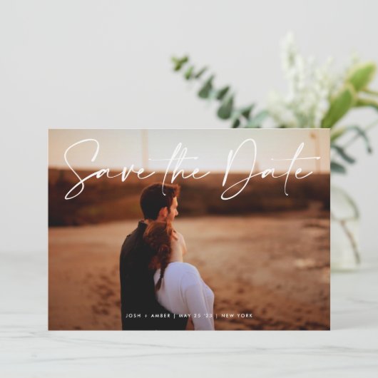 Moderner bearbeitbarer QR-Foto - Save the Date Kar Einladung (Stehend Vorderseite)