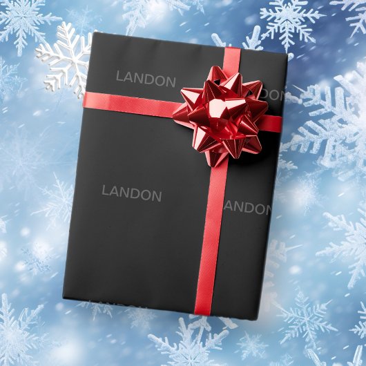 Moderner bearbeitbarer Text | Dunkelgrau und schwa Geschenkpapier