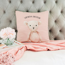Moderner Beauty Pastel Pink Teddy Bär mit Namen Kissen