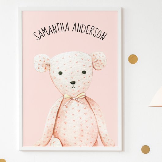 Moderner Beauty Pastel Pink Teddy Bär mit Namen Poster